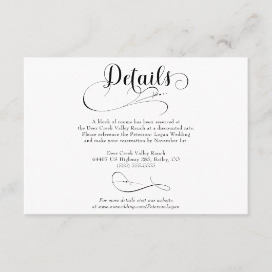 Elegante Script Classic Wedding Details Begleitkarte (Vorderseite)