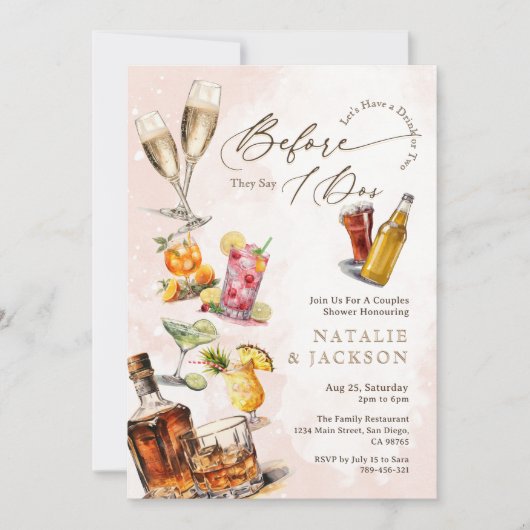 Elegante Script-Cocktails, bevor sie sagen, ich tu Einladung (Vorderseite)