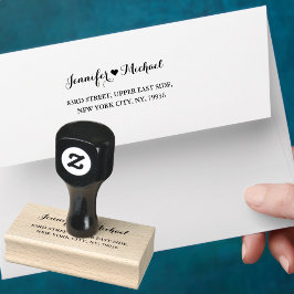 Elegante Script Couple Heart Wedding Rücksendeadre Gummistempel