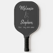 Elegante Script Couple Names Date Typogray Pickleball Schläger (Vorderseite)