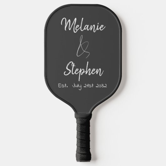 Elegante Script Couple Names Date Typogray Pickleball Schläger (Vorderseite)