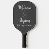 Elegante Script Couple Names Date Typogray Pickleball Schläger (Rückseite)