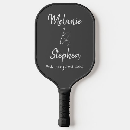 Elegante Script Couple Names Date Typogray Pickleball Schläger (Rückseite)