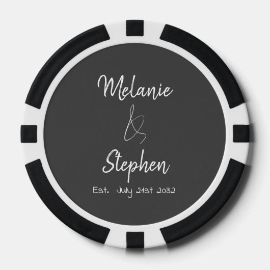 Elegante Script Couple Names Date Typogray Pokerchips (Vorderseite)