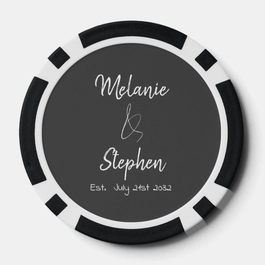 Elegante Script Couple Names Date Typogray Pokerchips (Rückseite)