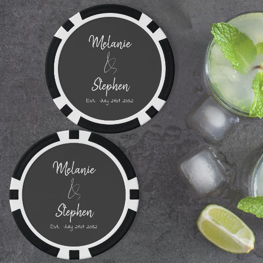 Elegante Script Couple Names Date Typogray Pokerchips
