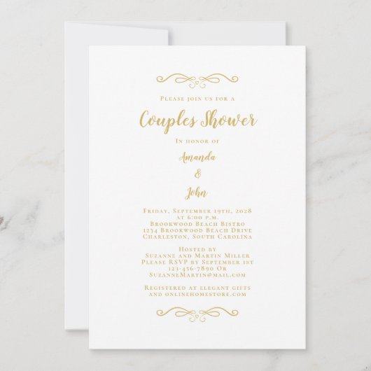 Elegante Script Couples Duwer Wedding Gold Einladung (Vorderseite)