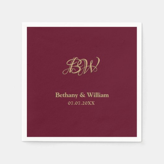 Elegante Script Couples Monogram Wedding Napkins Serviette (Vorderseite)