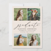 Elegante Script Cream 4 Foto Graduation Party Einladung (Vorderseite)