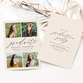 Elegante Script Cream 4 Foto Graduation Party Einladung
