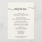 Elegante Script Cream Wedding Reception Menükarte (Vorderseite)
