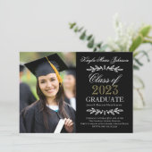 Elegante Script Custom Colors Abschluss Foto Card Ankündigung (Stehend Vorderseite)