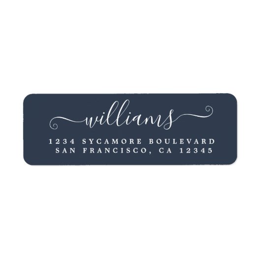 Elegante Script Dark Blue Family Rücksendeadresse (Vorne)