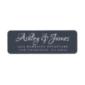 Elegante Script Dark Blue Wedding Rücksendeadresse (Vorne)