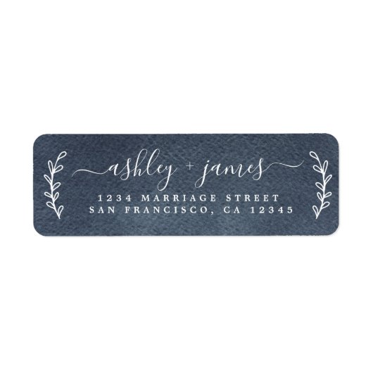 Elegante Script Dark Blue Wedding Rücksendeadresse (Vorne)