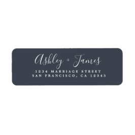 Elegante Script Dark Blue Wedding Rücksendeadresse