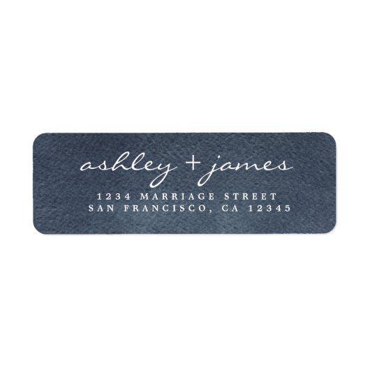 Elegante Script Dark Blue Wedding Rücksendeadresse (Vorne)