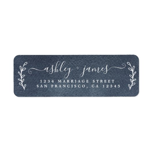 Elegante Script Dark Blue Wedding Rücksendeadresse (Vorne)