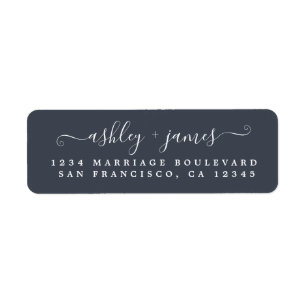 Elegante Script Dark Blue Wedding Rücksendeadresse