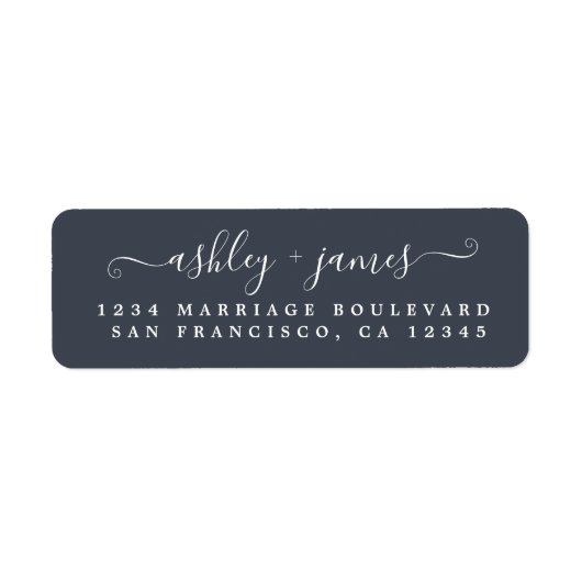 Elegante Script Dark Blue Wedding Rücksendeadresse (Vorne)