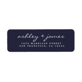 Elegante Script Dark Blue Wedding Rücksendeadresse