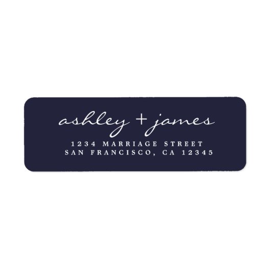 Elegante Script Dark Blue Wedding Rücksendeadresse (Vorne)