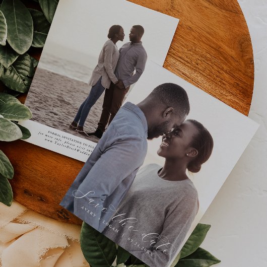 Elegante Script Dark Foto Template Save the Date