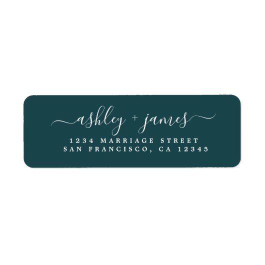 Elegante Script Deep Aquamarin Wedding Rücksendead (Vorne)