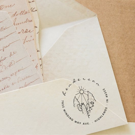 Elegante Script Desert Cactus Rücksendeadresse Gummistempel