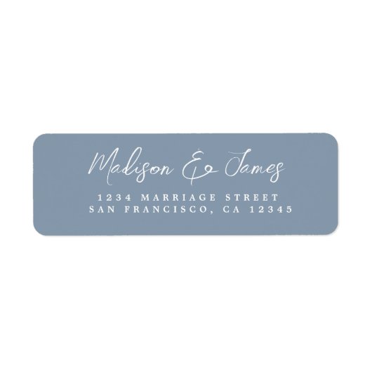 Elegante Script Dusty Blue Wedding Rücksendeadress (Vorne)
