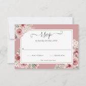 Elegante Script Dusty Rose Floral Wedding RSVP Karte (Vorderseite)