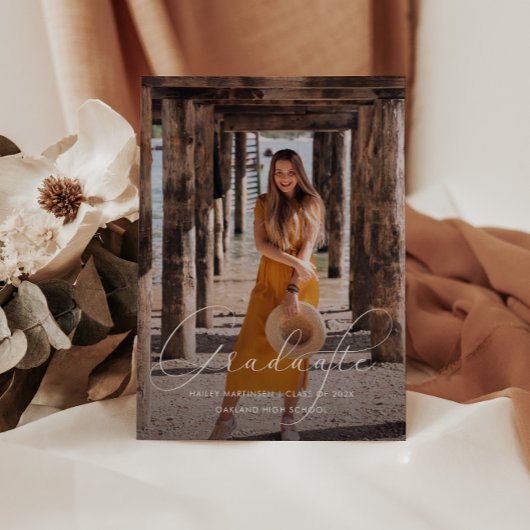 Elegante Script Dusty Rose Foto Graduation Party Einladung