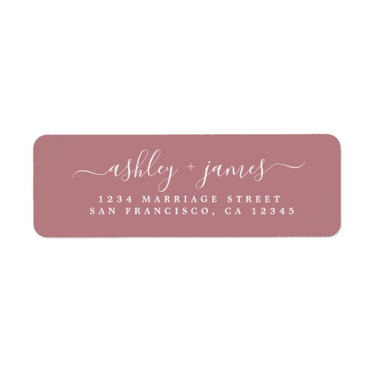 Elegante Script Dusty Rose Wedding Rücksendeadress (Vorne)