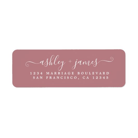 Elegante Script Dusty Rose Wedding Rücksendeadress (Vorne)