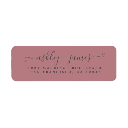 Elegante Script Dusty Rose Wedding Rücksendeadress (Vorne)