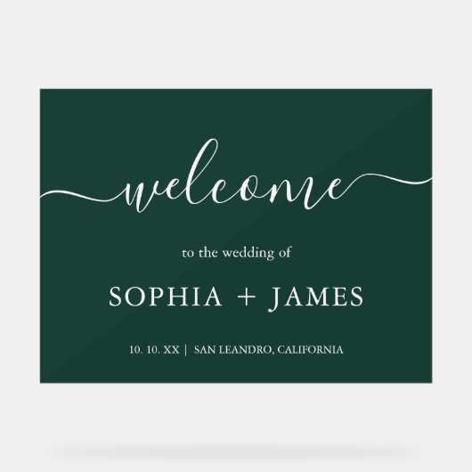 Elegante Script Emerald Green Minimalistisch Weddi Acrylschild (Vorderseite)