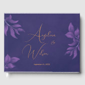 Elegante Script Emerald Lila und Gold Wedding Gästebuch (Vorderseite)