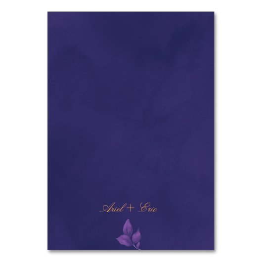 Elegante Script Emerald Lila und Gold Wedding Tischnummer (Rückseite)