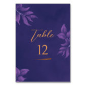 Elegante Script Emerald Lila und Gold Wedding Tischnummer (Vorderseite)