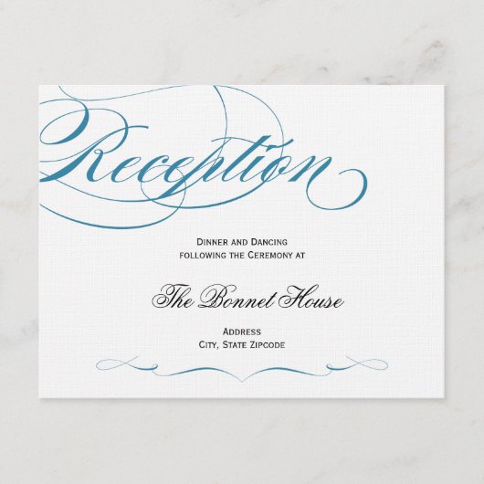 Elegante Script Empfang Card - Blau Begleitkarte (Vorderseite)
