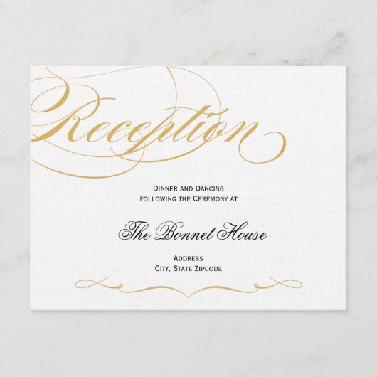 Elegante Script Empfang Card - Gold & Black Begleitkarte (Vorderseite)
