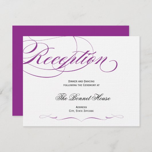 Elegante Script Empfang Card - Lila Begleitkarte (Vorne/Hinten)