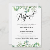 Elegante Script Eucalyptus Postponed Wedding Card Einladung (Vorderseite)