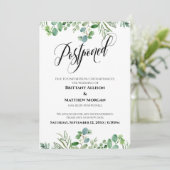 Elegante Script Eucalyptus Postponed Wedding Card Einladung (Stehend Vorderseite)