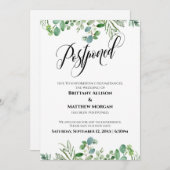 Elegante Script Eucalyptus Postponed Wedding Card Einladung (Vorne/Hinten)