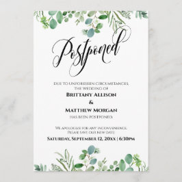 Elegante Script Eucalyptus Postponed Wedding Card Einladung