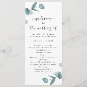 Elegante Script Eucalyptus Wedding Zeremony Programm