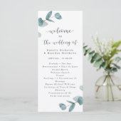 Elegante Script Eucalyptus Wedding Zeremony Programm (Stehend Vorderseite)