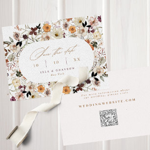 Elegante Script Fall Wildblumen QR Code Hochzeit Save The Date