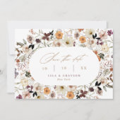 Elegante Script Fall Wildblumen QR Code Hochzeit Save The Date (Vorderseite)
